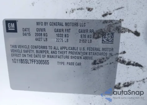 2015 Chevrolet Malibu Ls z USA, uszkodzony, nr VIN 1G11B5SL7FF306565